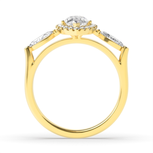 4 Prong Marquise Yellow Gold unique Trilogy Engagement Rings