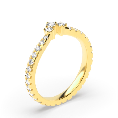 4 Prong Round Yellow Gold Shaped head Band Diamond Rings