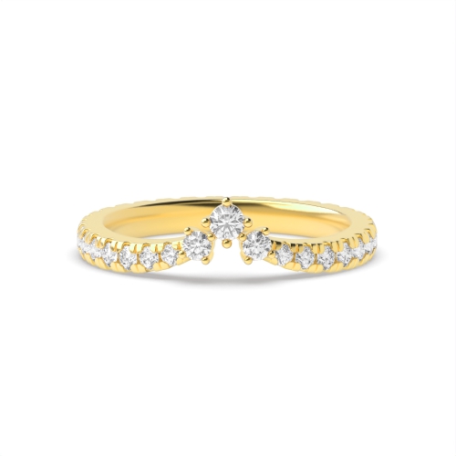4 Prong Round Yellow Gold Shaped head Band Diamond Rings