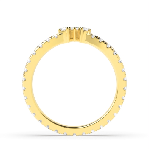4 Prong Round Yellow Gold Shaped head Band Diamond Rings