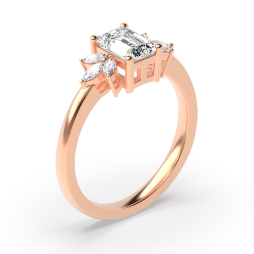 4 Prong Emerald Rose Gold Accentuated Engagement Rings