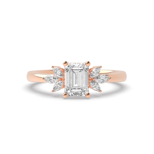 4 Prong Emerald Rose Gold Accentuated Engagement Rings