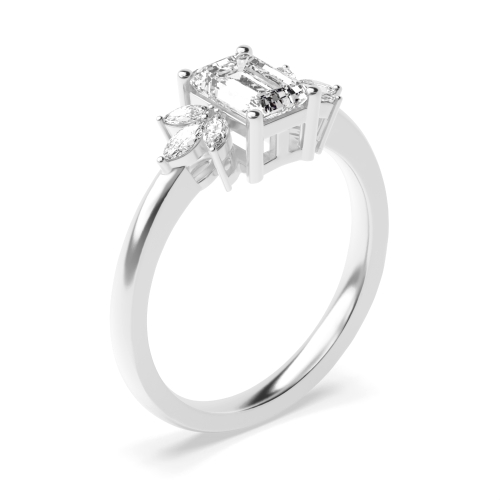 4 Prong Emerald Accentuated Side Stone Engagement Rings