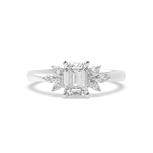 4 Prong Emerald Accentuated Side Stone Engagement Rings