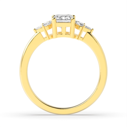 4 Prong Emerald Yellow Gold Accentuated Engagement Rings