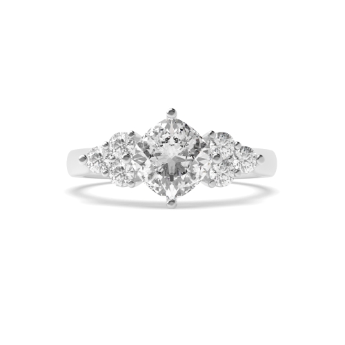4 Prong Cushion Designer Lab Grown Diamond Side Stone Engagement Ring