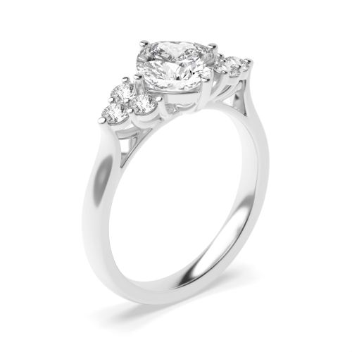 4 Prong Cushion Designer Side Stone Engagement Ring