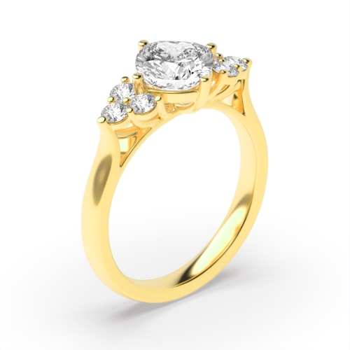 Cushion Yellow Gold Designer Side Stone Engagement Rings