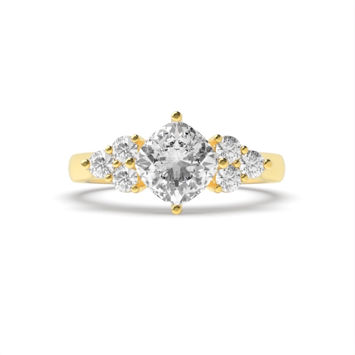 Cushion Yellow Gold Designer Side Stone Engagement Rings