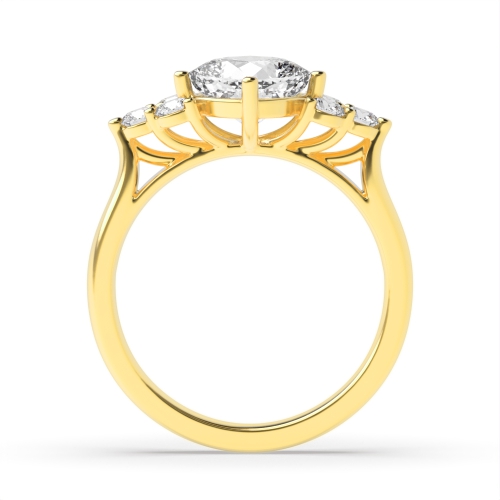 Cushion Yellow Gold Designer Side Stone Engagement Rings
