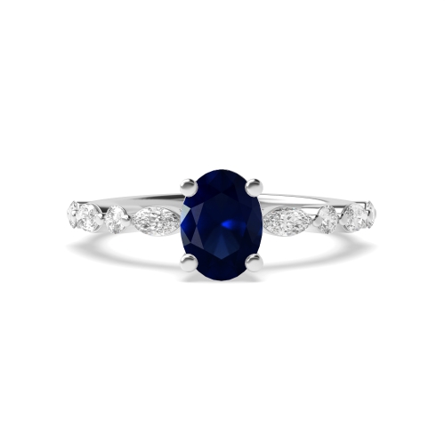 Blue Sapphire Side Stone Diamond Ring
