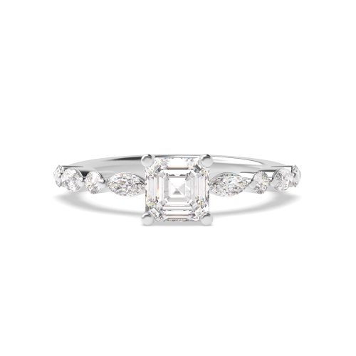 Asscher Side Stone Diamond Ring