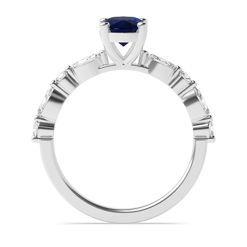 4 Prong Unique Style Blue Sapphire Side Stone Diamond Ring