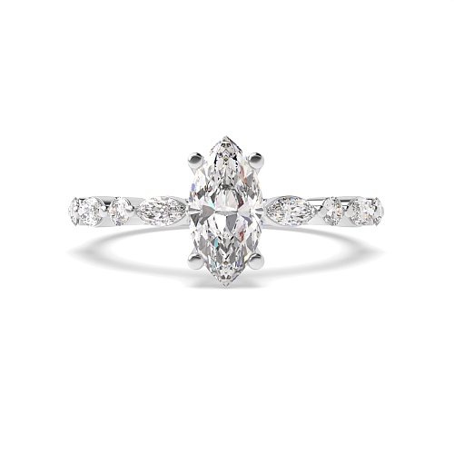 4 Prong Marquise Unique Style Side Stone Diamond Ring