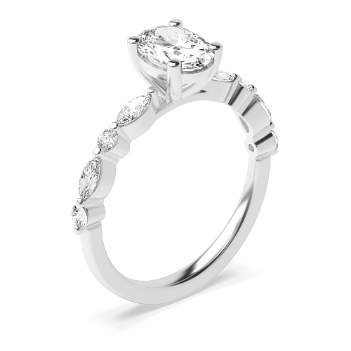 4 Prong Unique Style Side Stone Engagement Ring