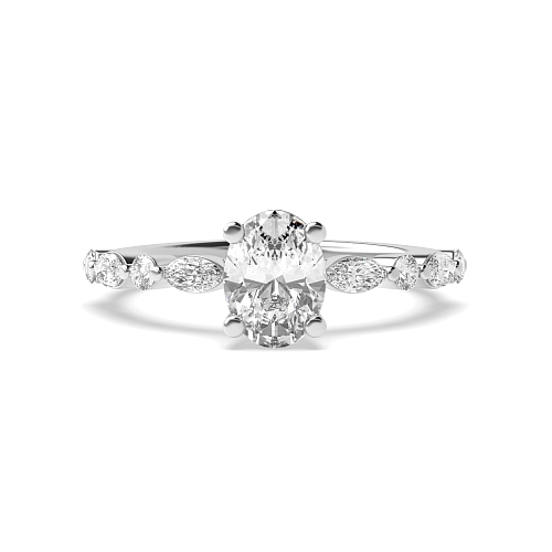 4 Prong Unique Style Side Stone Engagement Ring