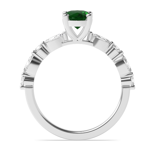 4 Prong Unique style Emerald Side Stone Engagement Rings