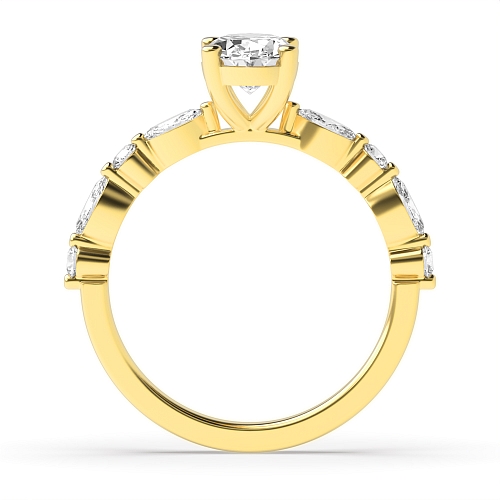 4 Prong Yellow Gold Unique style Side Stone Engagement Rings