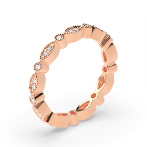 Pave Setting Round Rose Gold Milligrain Eternity Engagement Rings