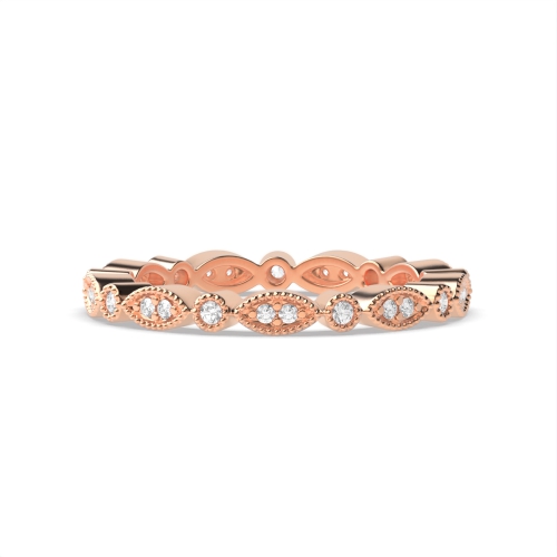 Pave Setting Round Rose Gold Milligrain Eternity Engagement Rings