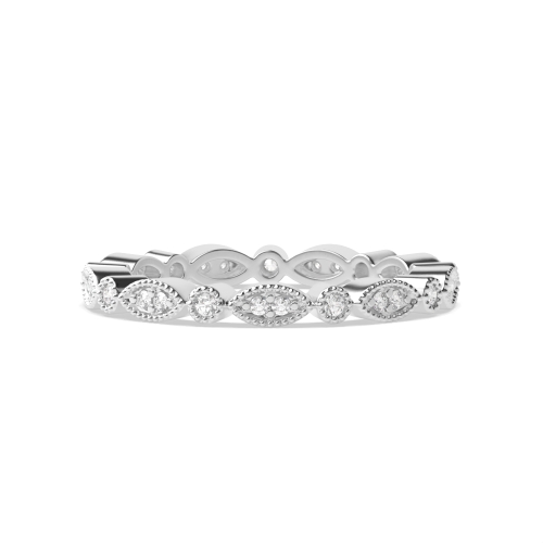 Pave Setting Round White Gold Milligrain Full Eternity Engagement Rings