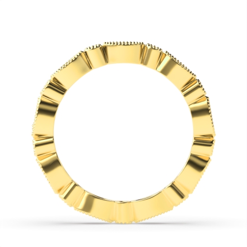 Pave Setting Round Yellow Gold Milligrain Eternity Engagement Rings