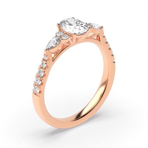4 Prong Oval Rose Gold Pear side stone accented Side Stone Engagement Rings