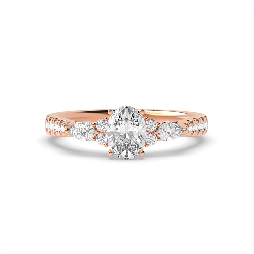 4 Prong Oval Rose Gold Pear side stone accented Side Stone Engagement Rings