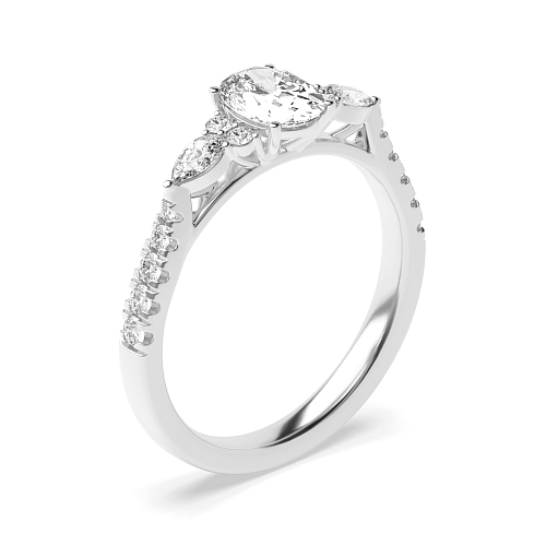 4 Prong Oval Pear Accented Side Stone Engagement Ring