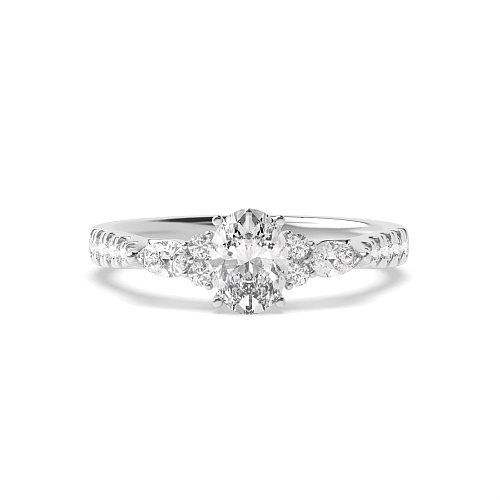 4 Prong Oval Pear Accented Side Stone Engagement Ring