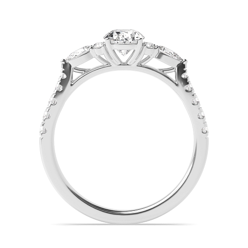 4 Prong Oval Pear Accented Side Stone Engagement Ring