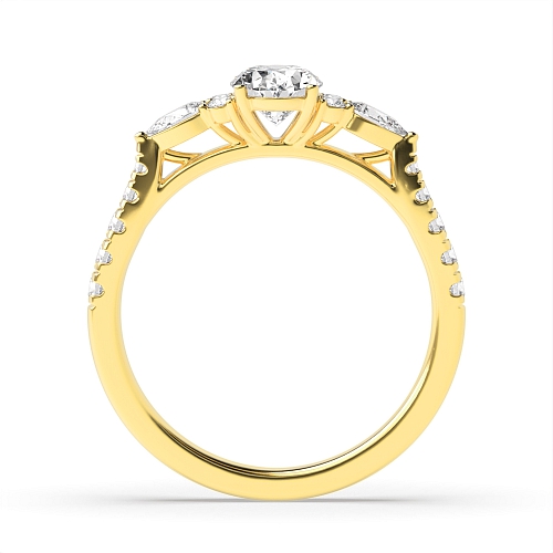 4 Prong Oval Yellow Gold Pear side stone accented Side Stone Engagement Rings