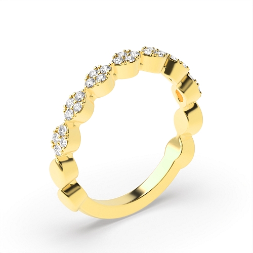 4 Prong Round Yellow Gold Zig zag stackable fashion Diamond Rings