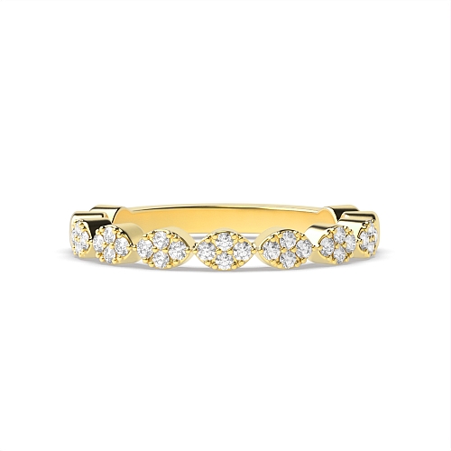 4 Prong Round Yellow Gold Zig zag stackable fashion Diamond Rings