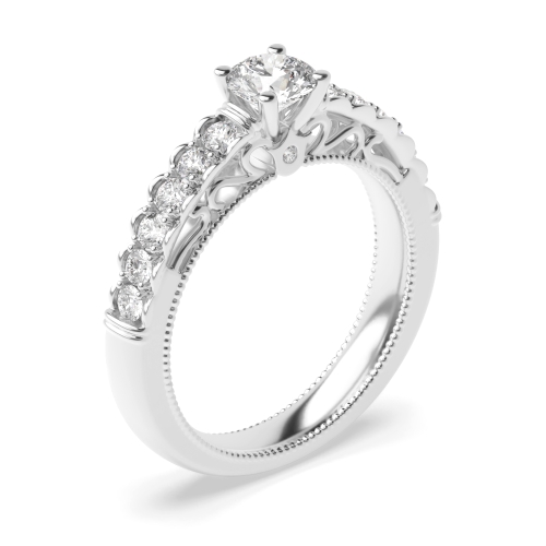 Buy 4 Prong Vintage Style Side Stone Engagement Ring - Abelini