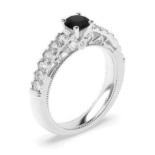 Bezel Setting Round Vintage Black Diamond Engagement Rings
