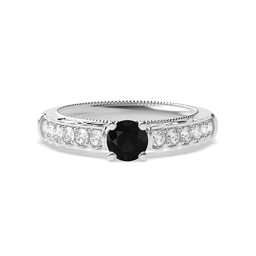 Bezel Setting Round Vintage Black Diamond Engagement Rings