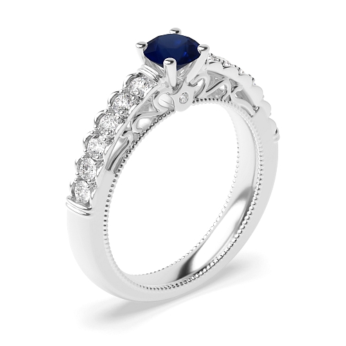 Bezel Setting Round Vintage Blue Sapphire Engagement Rings