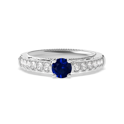 Bezel Setting Round Vintage Blue Sapphire Engagement Rings