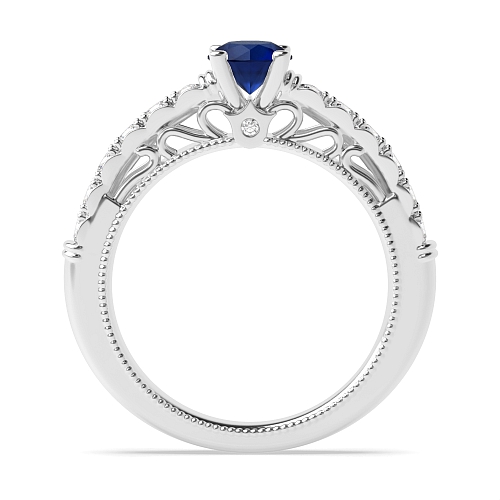 Bezel Setting Round Vintage Blue Sapphire Engagement Rings
