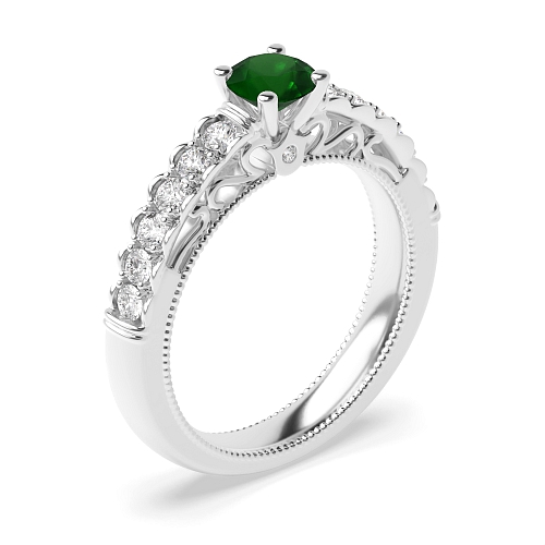 Bezel Setting Round Vintage Emerald Engagement Rings