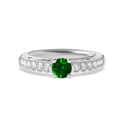 Bezel Setting Round Vintage Emerald Engagement Rings