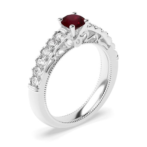 Bezel Setting Round Vintage Ruby Engagement Rings