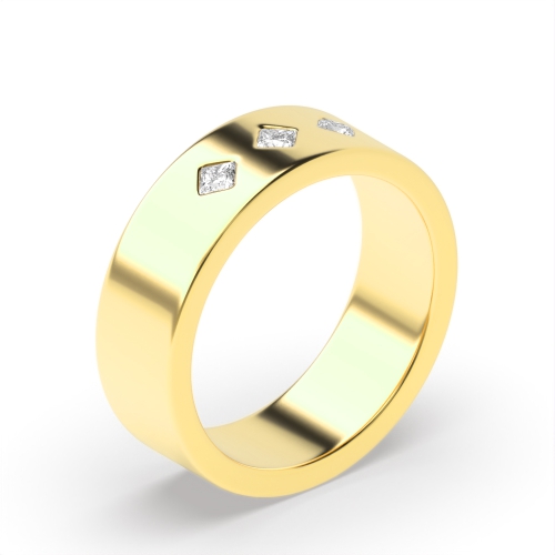 Bezel Setting Princess Yellow Gold Baguettemyst Diamond Band Engagement Rings