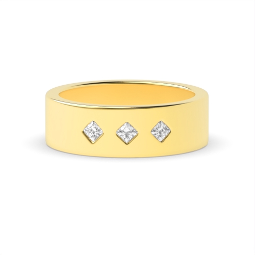 Bezel Setting Princess Yellow Gold Baguettemyst Diamond Band Engagement Rings