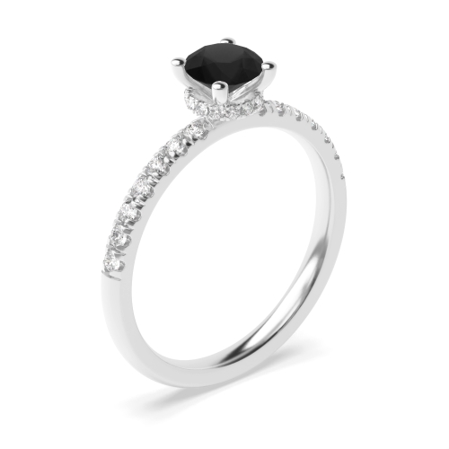 4 Prong Setting Round Shape Side Stone Diamond Engagement Ring