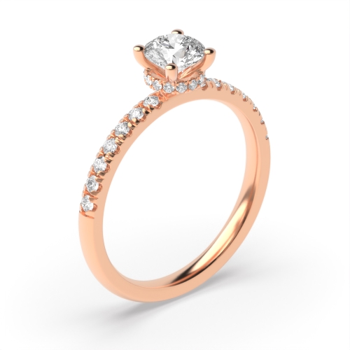 Round Rose Gold 4 prongs Hidden Halo Side Stone Engagement Rings