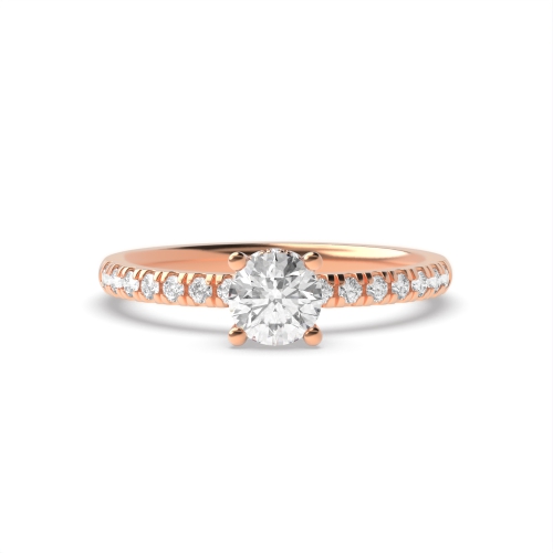 Round Rose Gold 4 prongs Hidden Halo Side Stone Engagement Rings