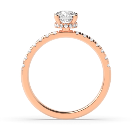 Round Rose Gold 4 prongs Hidden Halo Side Stone Engagement Rings