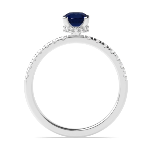 Round 4 prongs Hidden Halo Side Stone Blue Sapphire Engagement Rings
